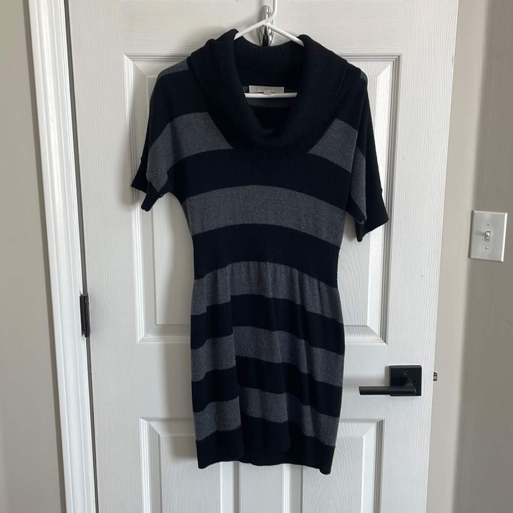 Loft, Small, Black and Grey striped Seater Dress.